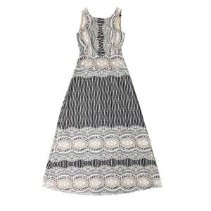 BCBGMAXAZRIA Dress 2  Brigetta Geometric Tribal Lace Fit & Flare Black Tan
